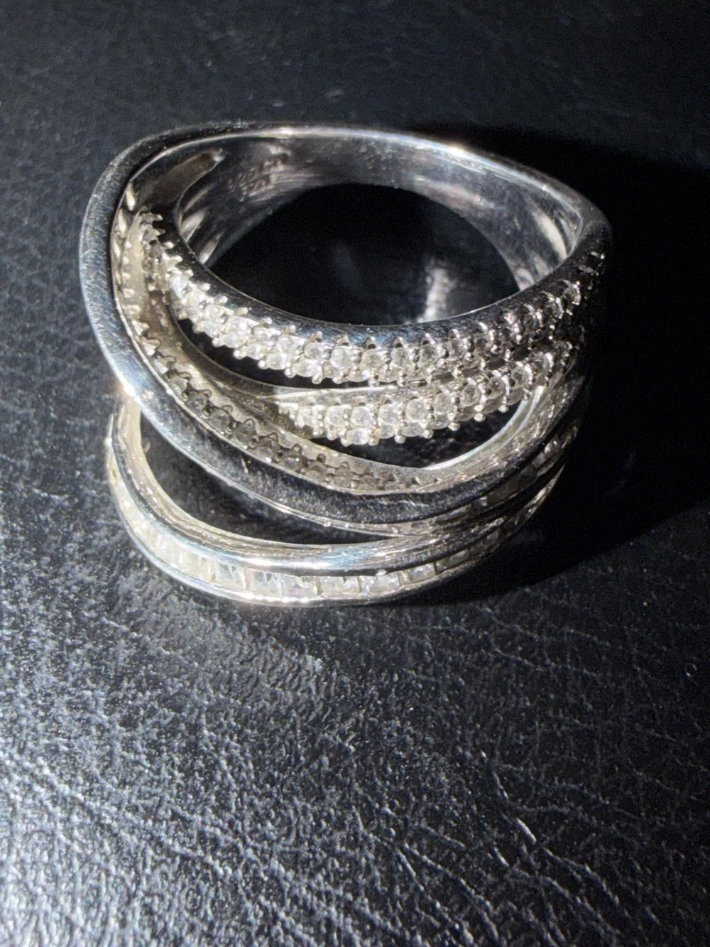 JTV CZ Rhodium over Sterling Silver Multi-Row Wave Ring - Size 7